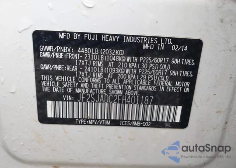 2015 Subaru Forester 2.5I Premium из США, поврежденный, VIN JF2SJADC2FH401187